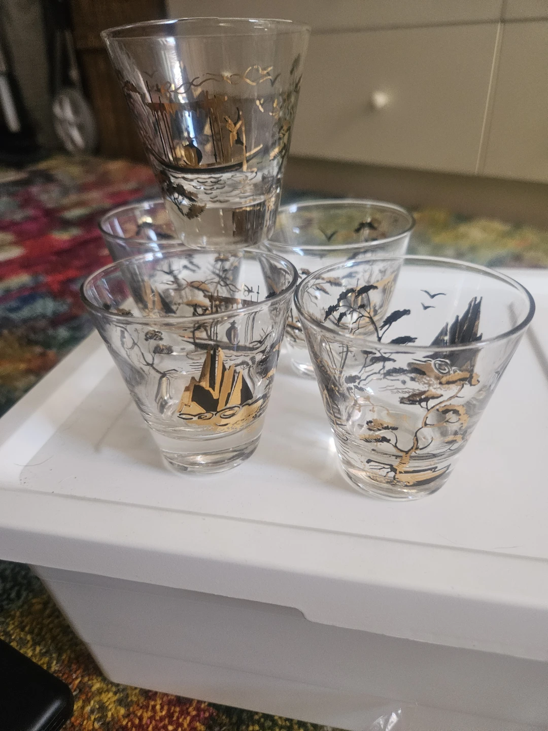Vintage-70s Psyche Asia  mini Whisky Glasware  Gold
