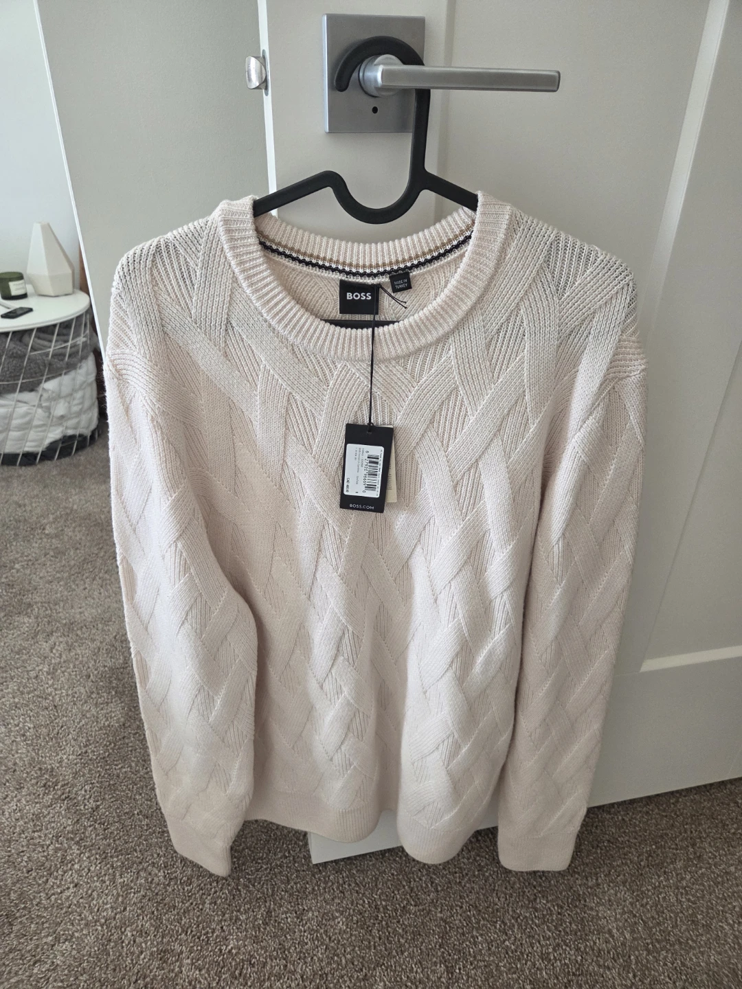 BOSS Men's Cream Cable Knit Sweater