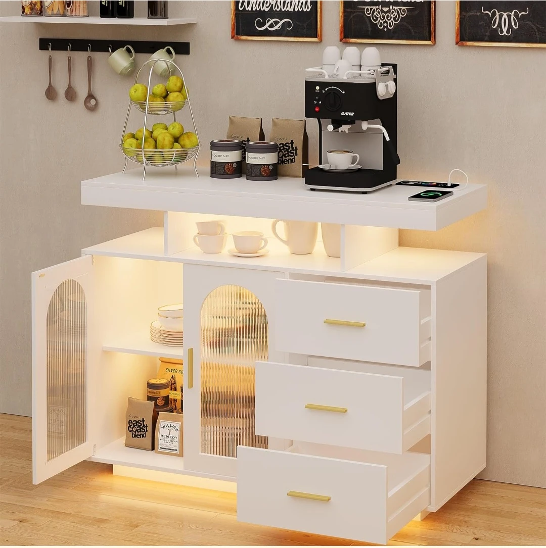 White Storage Cabinet with 3 Drawers and Frosted Glass Doors - photo 3
