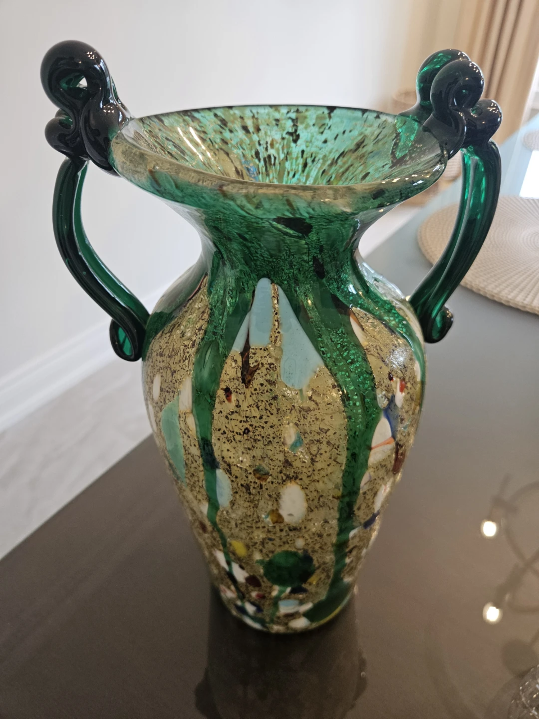 Murano Style Glass Vase with Handles