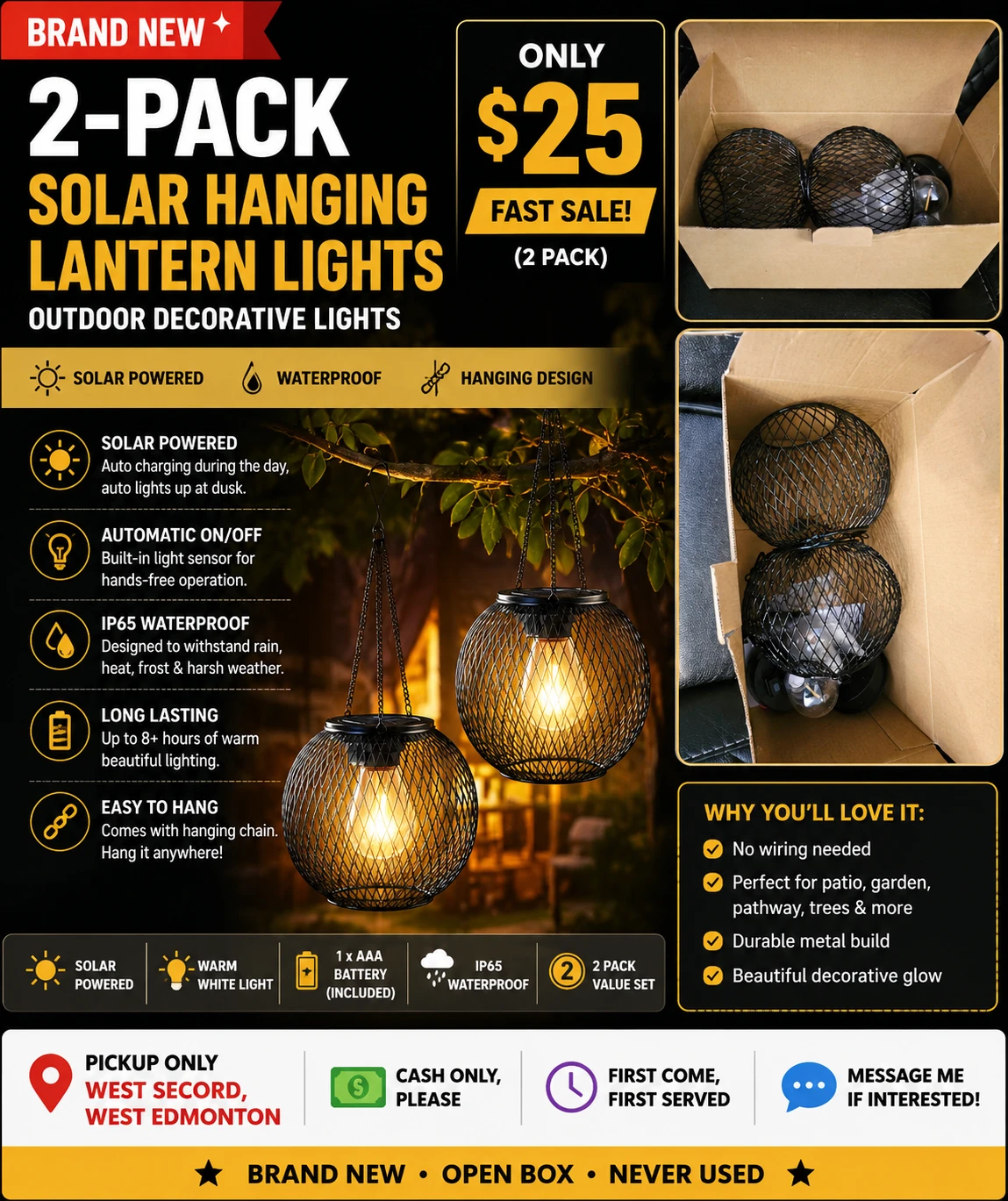 ✨ BRAND NEW 2-Pack Solar Hanging Lantern Lights ✨