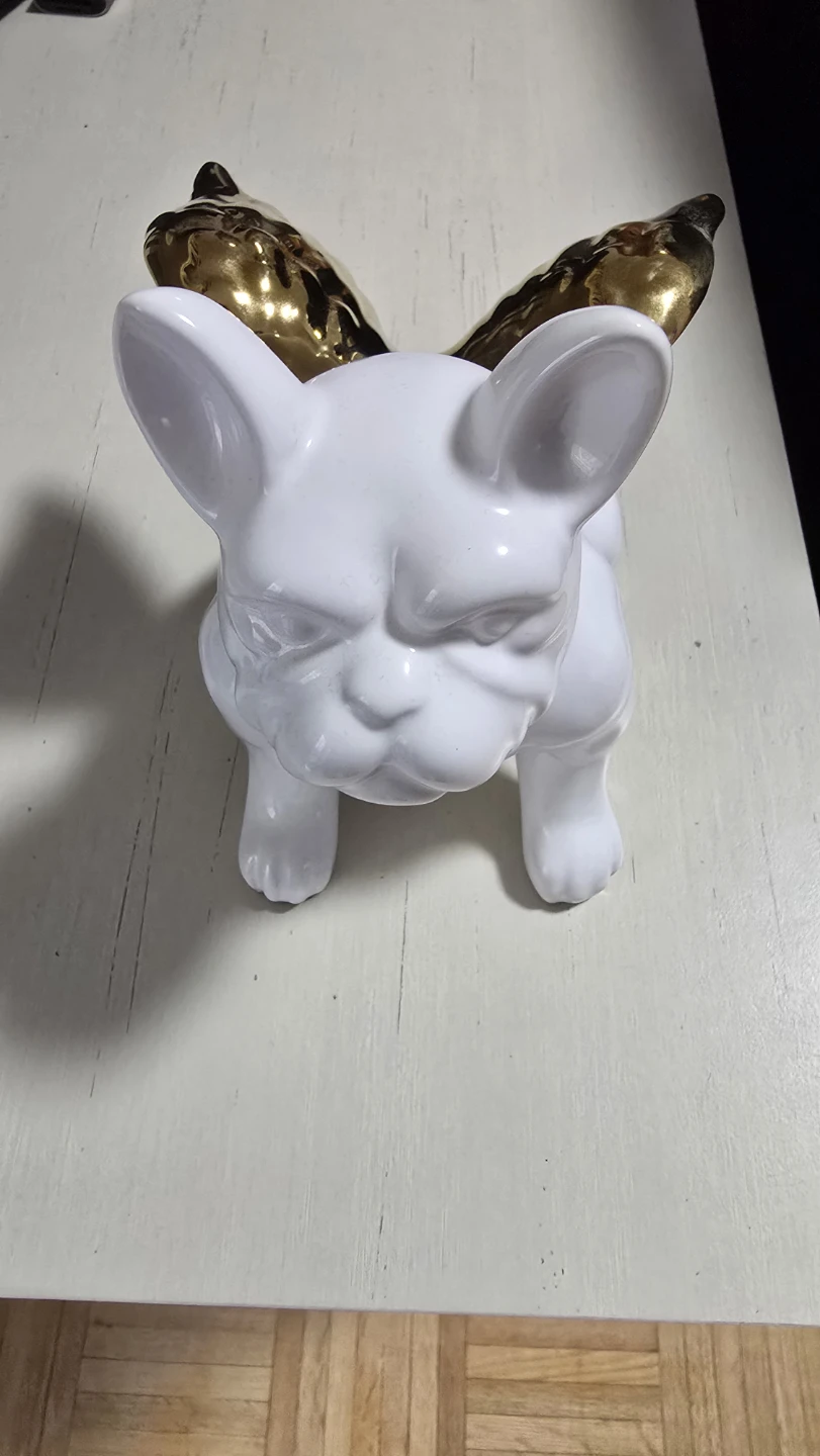White French Bulldog Figurine with Gold Wings