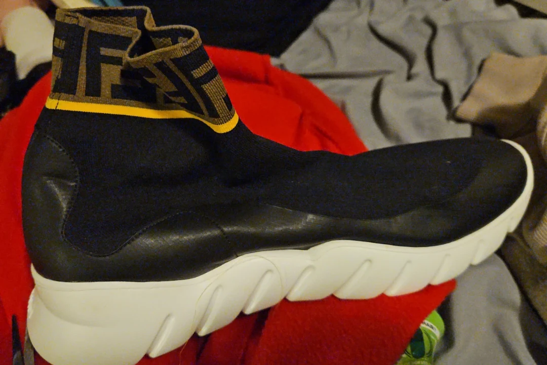 Fendi Fabric & Leather Sock Sneakers Black Size 8 - photo 2