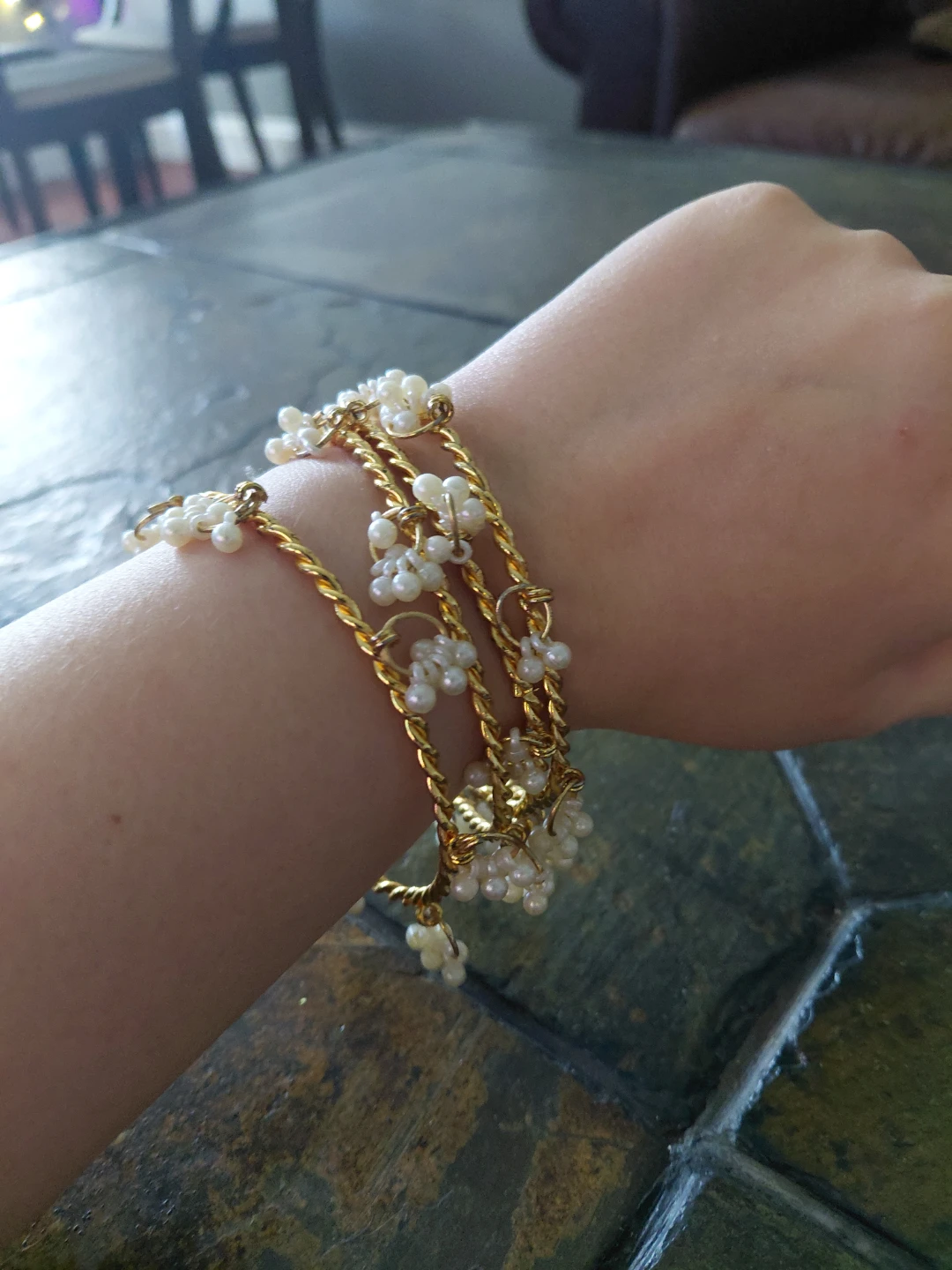 Gold-Tone 4pc Pearl Bangle Set