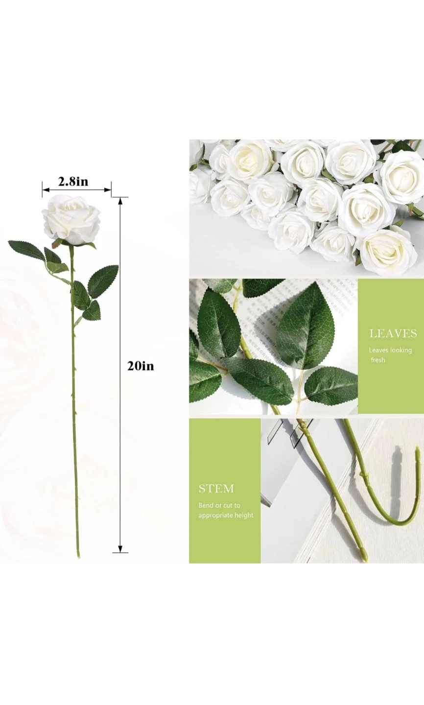New White Artificial Roses - 20 inch Stem just $1 each