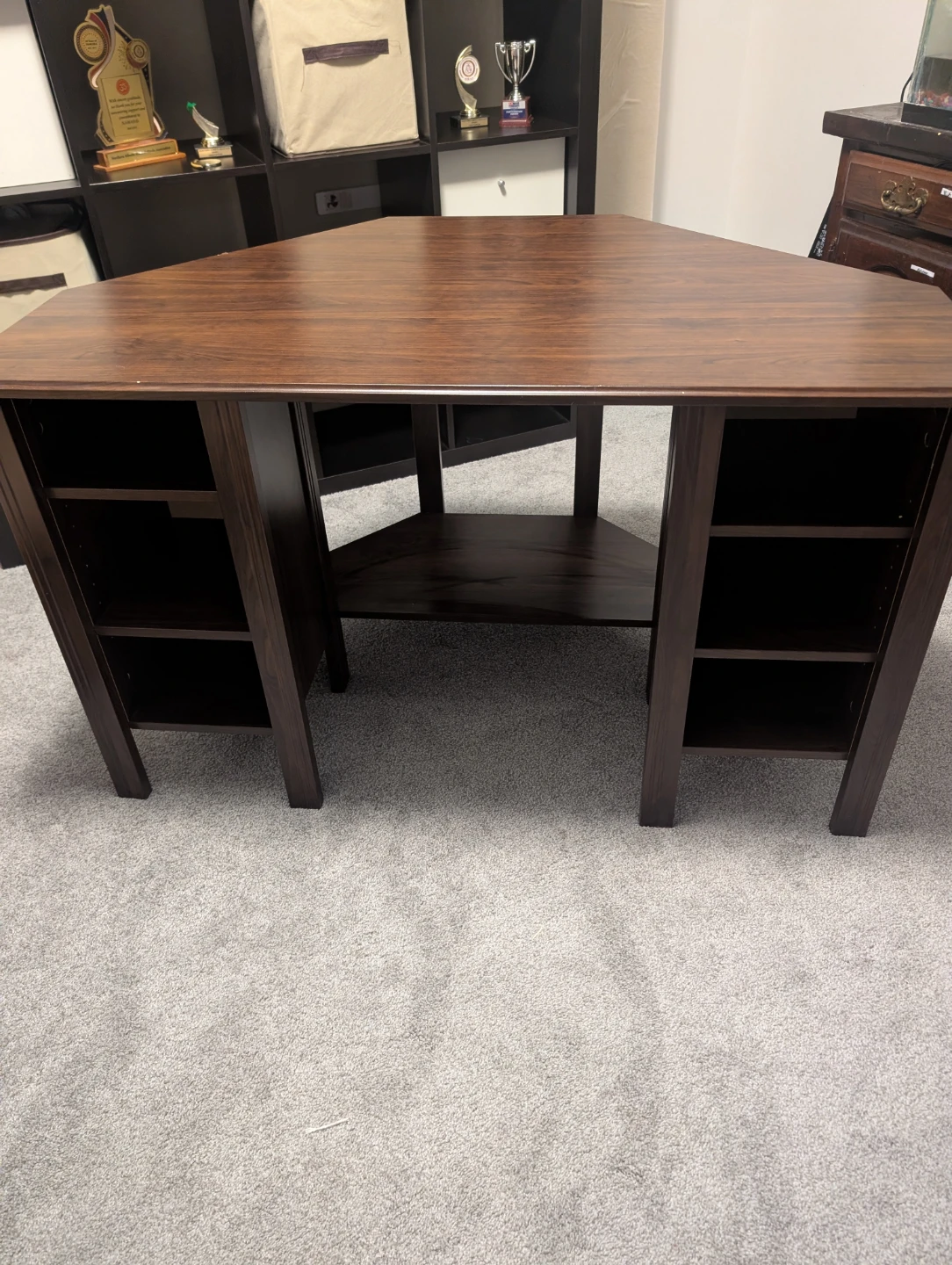 Dark Wood Corner Desk with Shelving - photo 3
