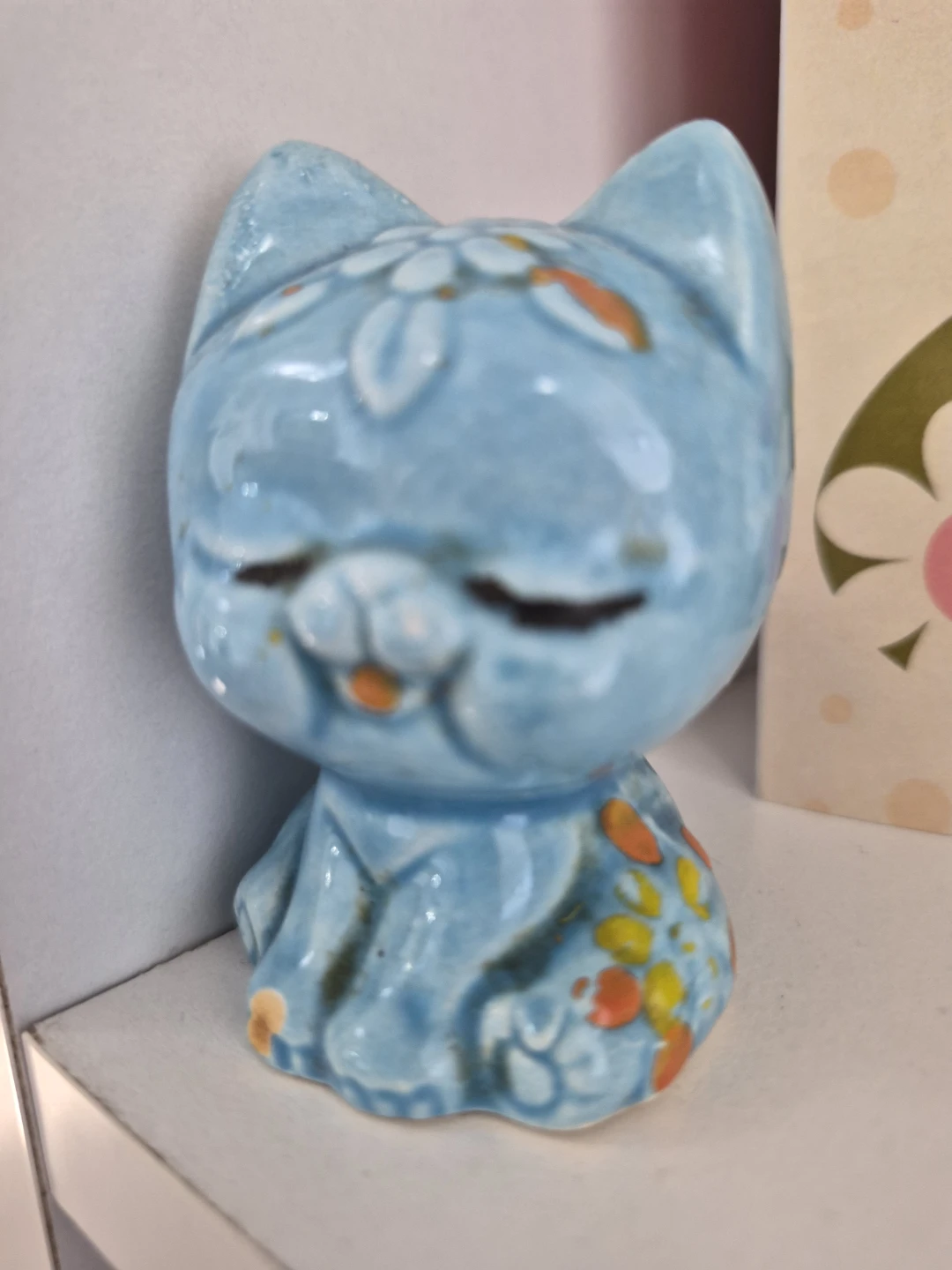 Blue Ceramic Cat Figurines Set