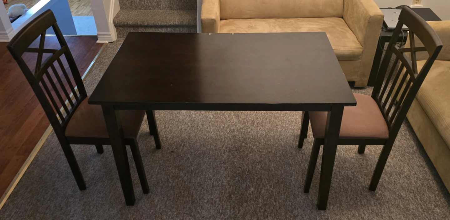 Dark Wood Dining Set - Table and 2 Chairs