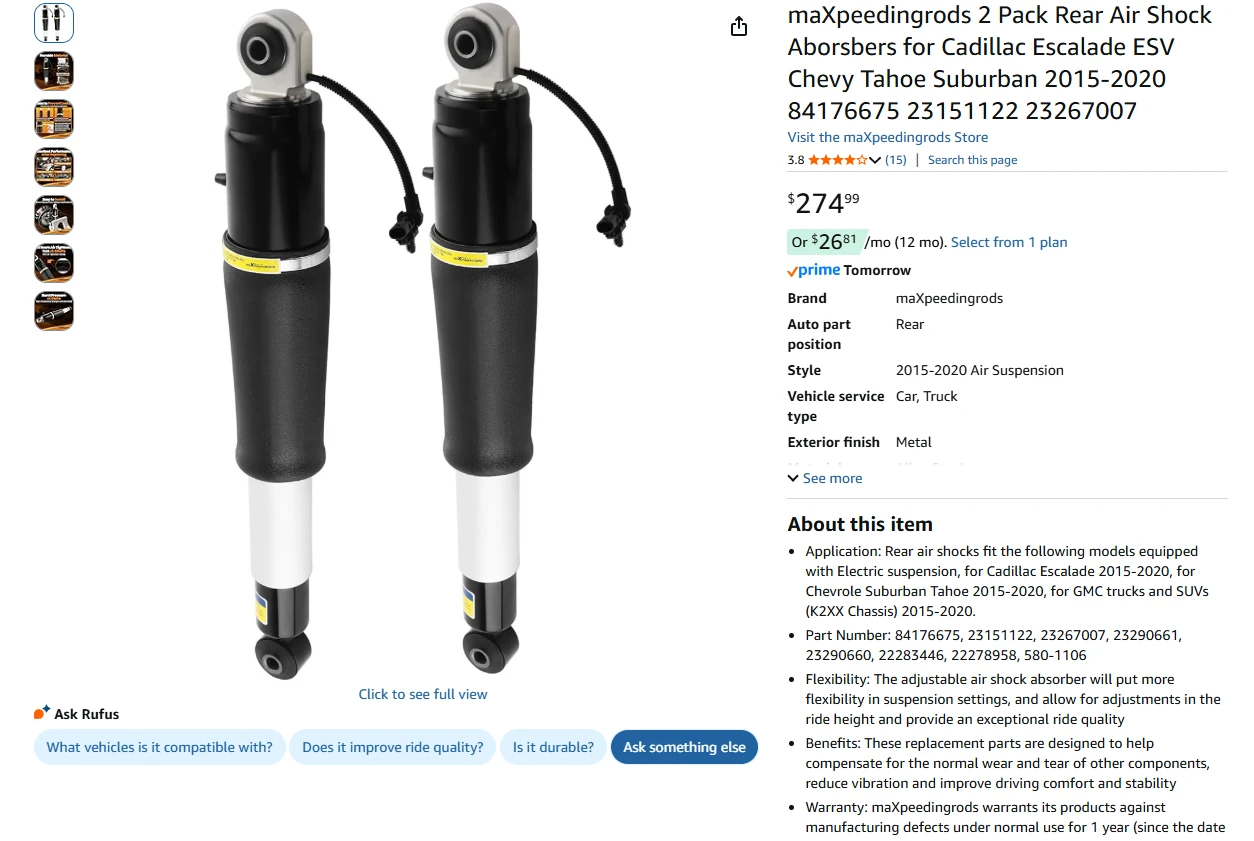 Rear Air Shock Absorbers for Cadillac Chevy Tahoe Suburban - photo 2