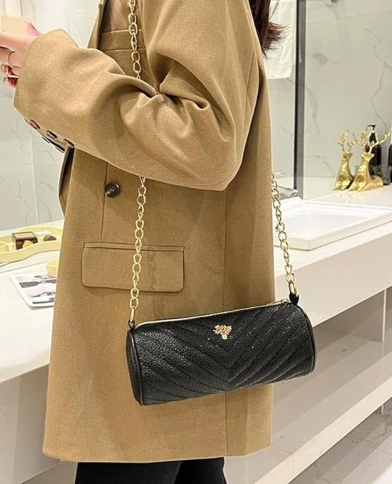 Black Barrel Bag with Gold Chain - photo 2