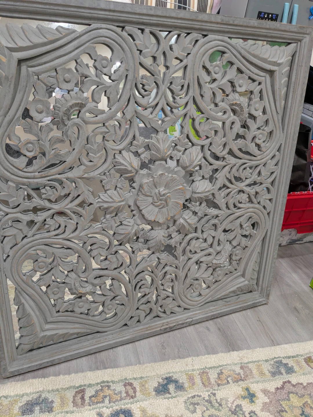 Carved Wooden Wall Decor with Mirror backing
