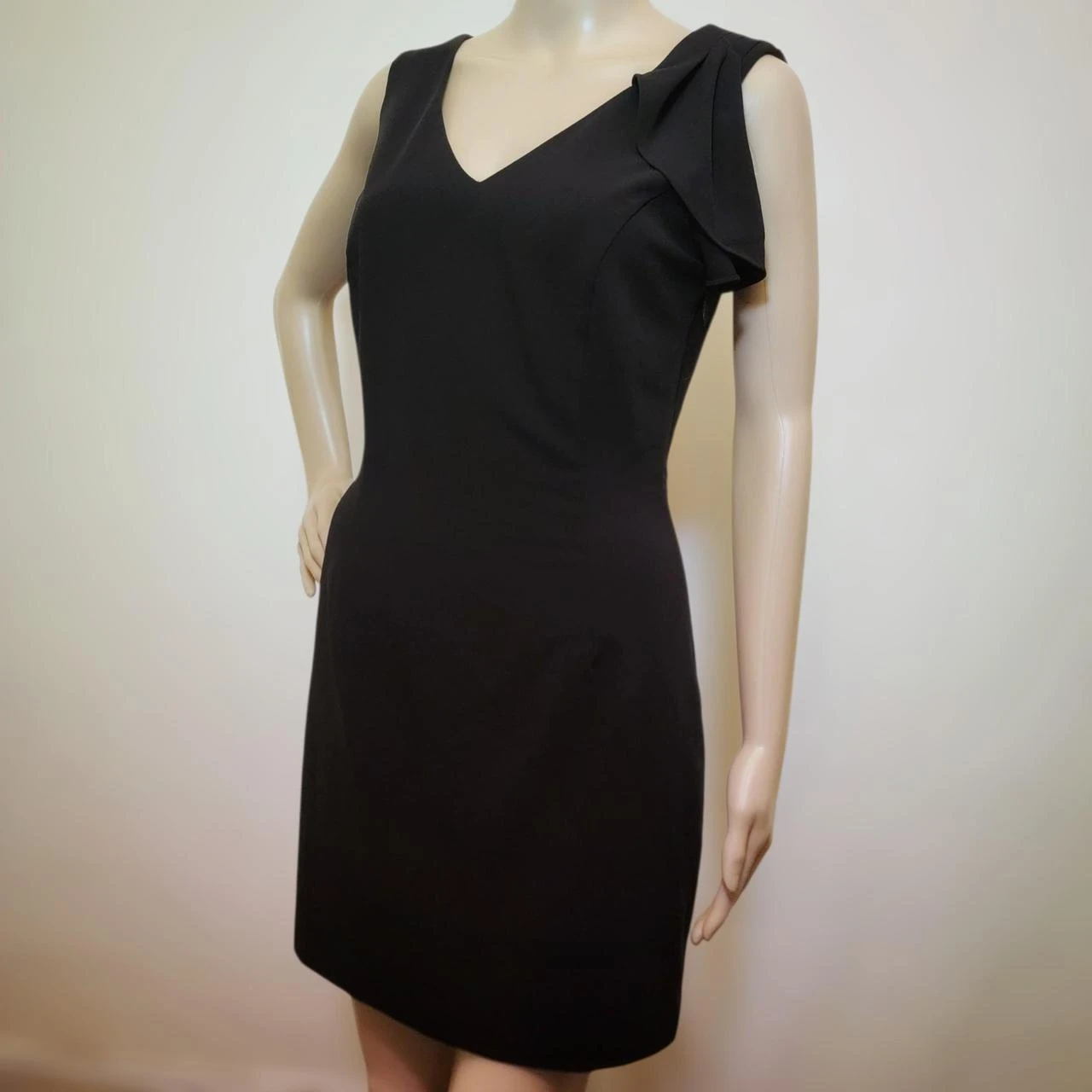 BEBE Black V-Neck Ruffle Sleeve Sheath Dress - photo 2