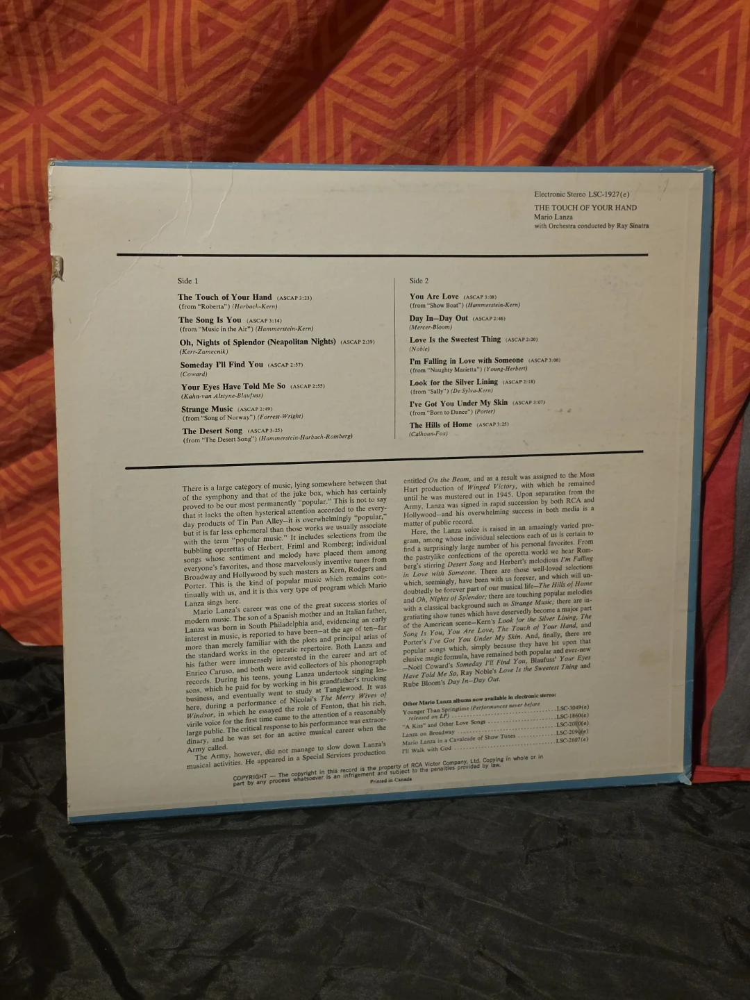 Mario Lanza The Touch of Your Hand Vinyl Record - photo 4