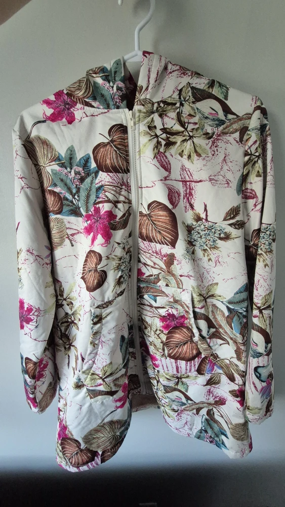 Floral Print Fleece-Lined Hooded Jacket