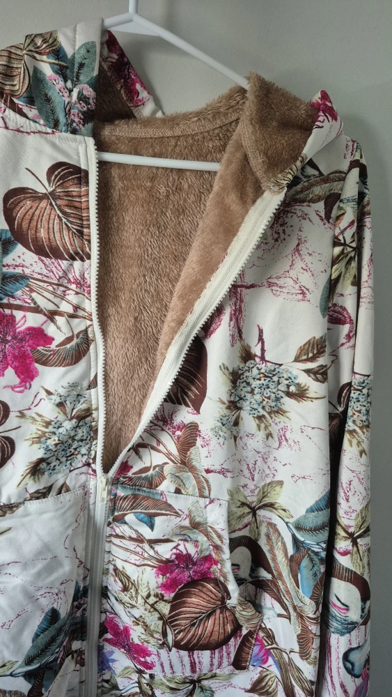Floral Print Fleece-Lined Hooded Jacket - photo 3
