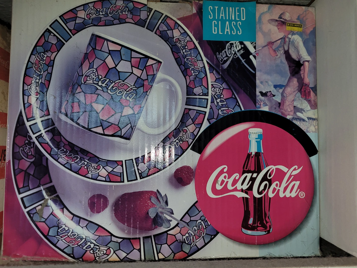 Coca-Cola Stained Glass Mug and Plate Set