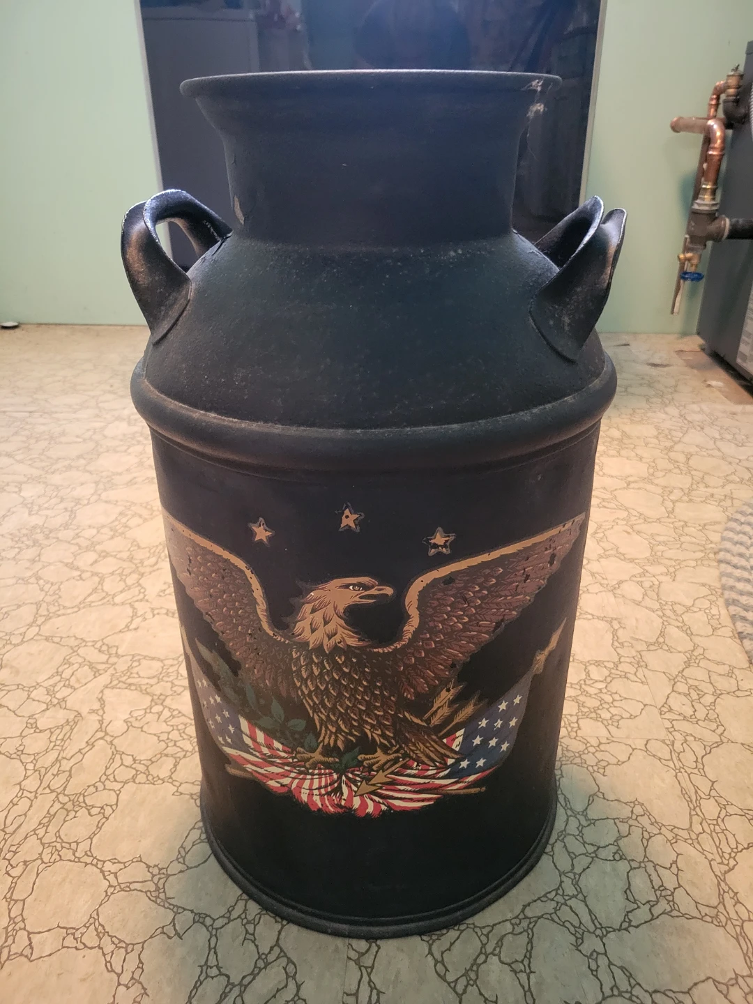 Decorative Milk Can with Eagle and Flag Design