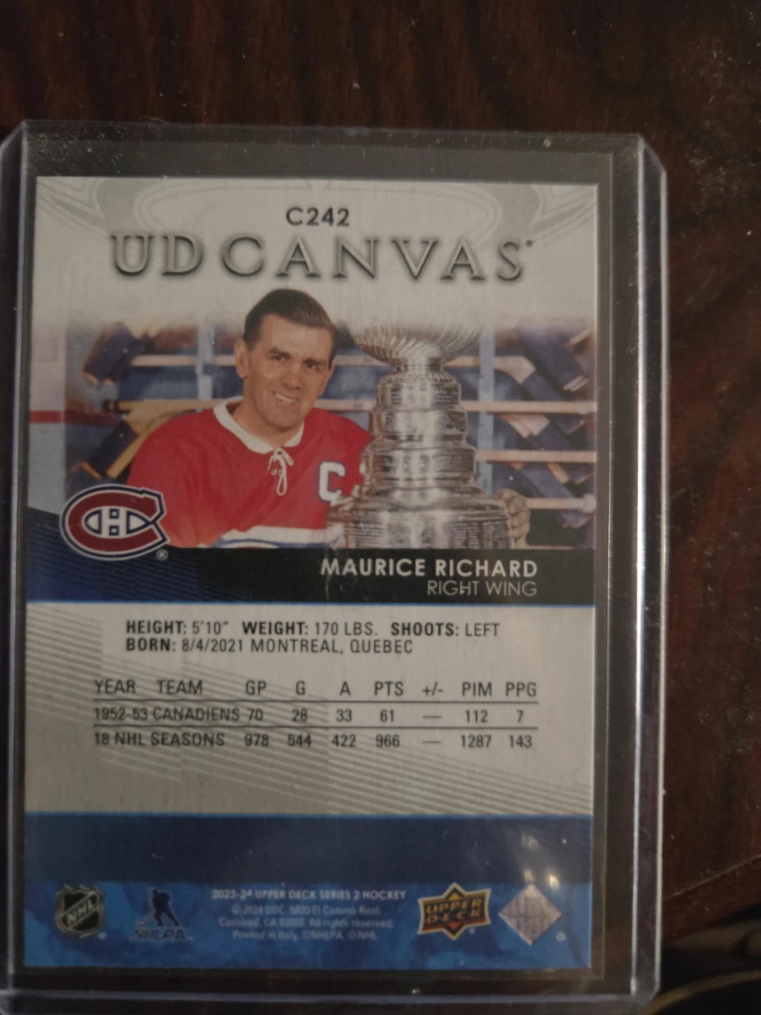 Upper Deck UD Canvas Maurice Richard Hockey Card - photo 2