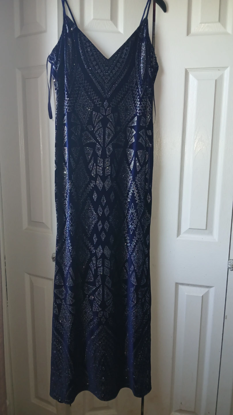 Navy Blue Glitter Pattern Maxi Dress