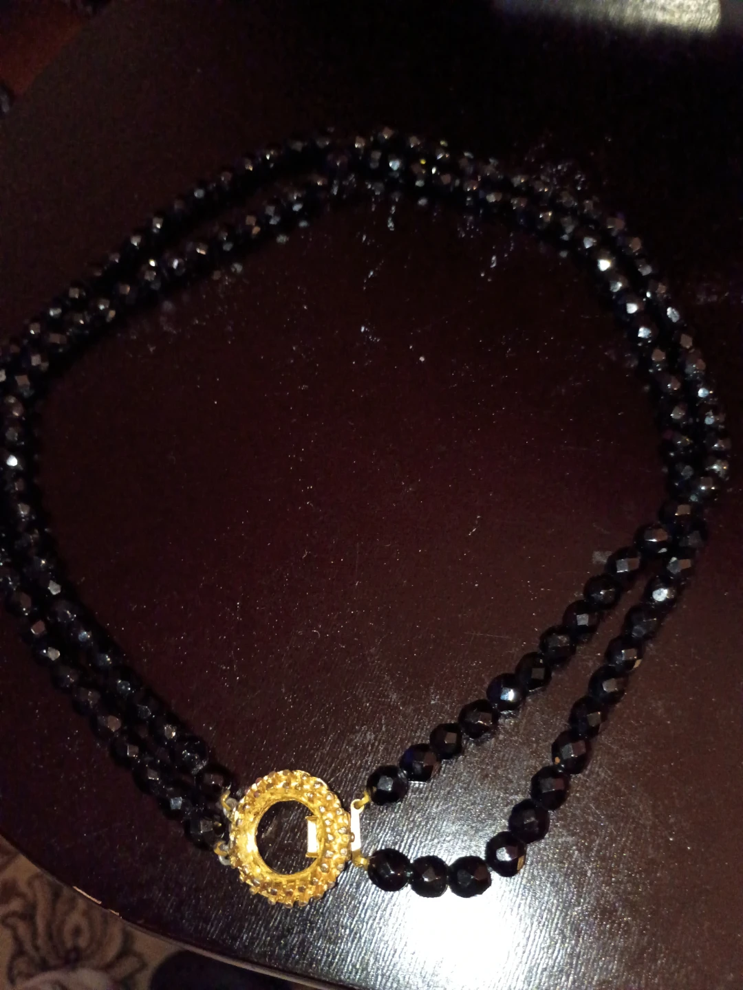 Black Beaded Necklace with Gold Clasp