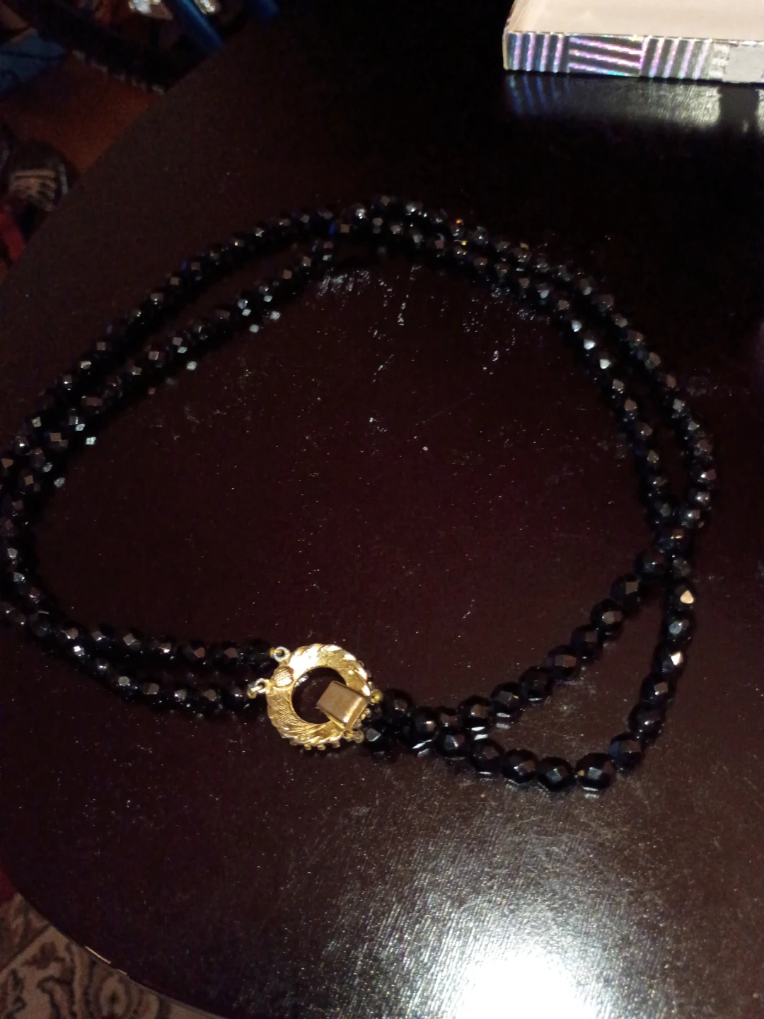 Black Beaded Necklace with Gold Clasp - photo 2