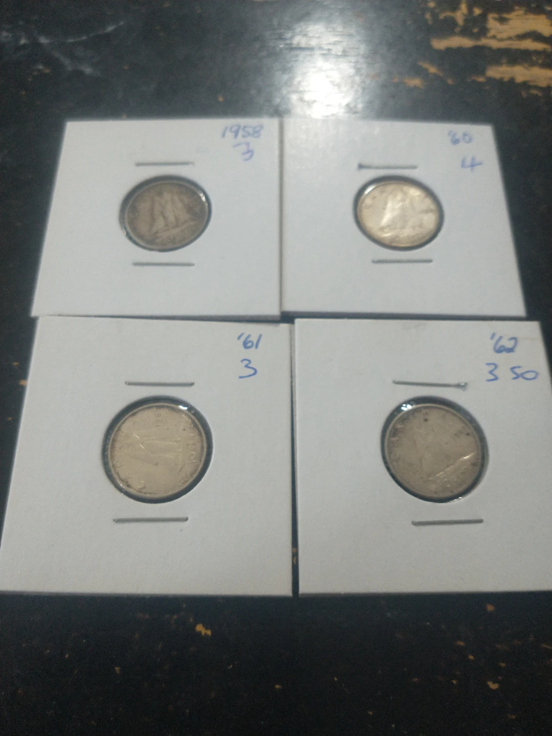 Canada silver dimes, lot 2:  1958, 1960, 1961, 1962