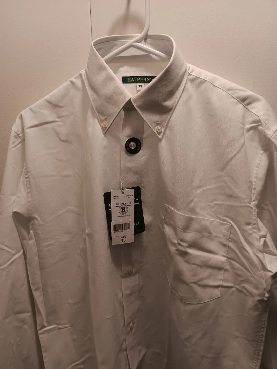 Halpern's Men's Dress Shirt - White, Size TS