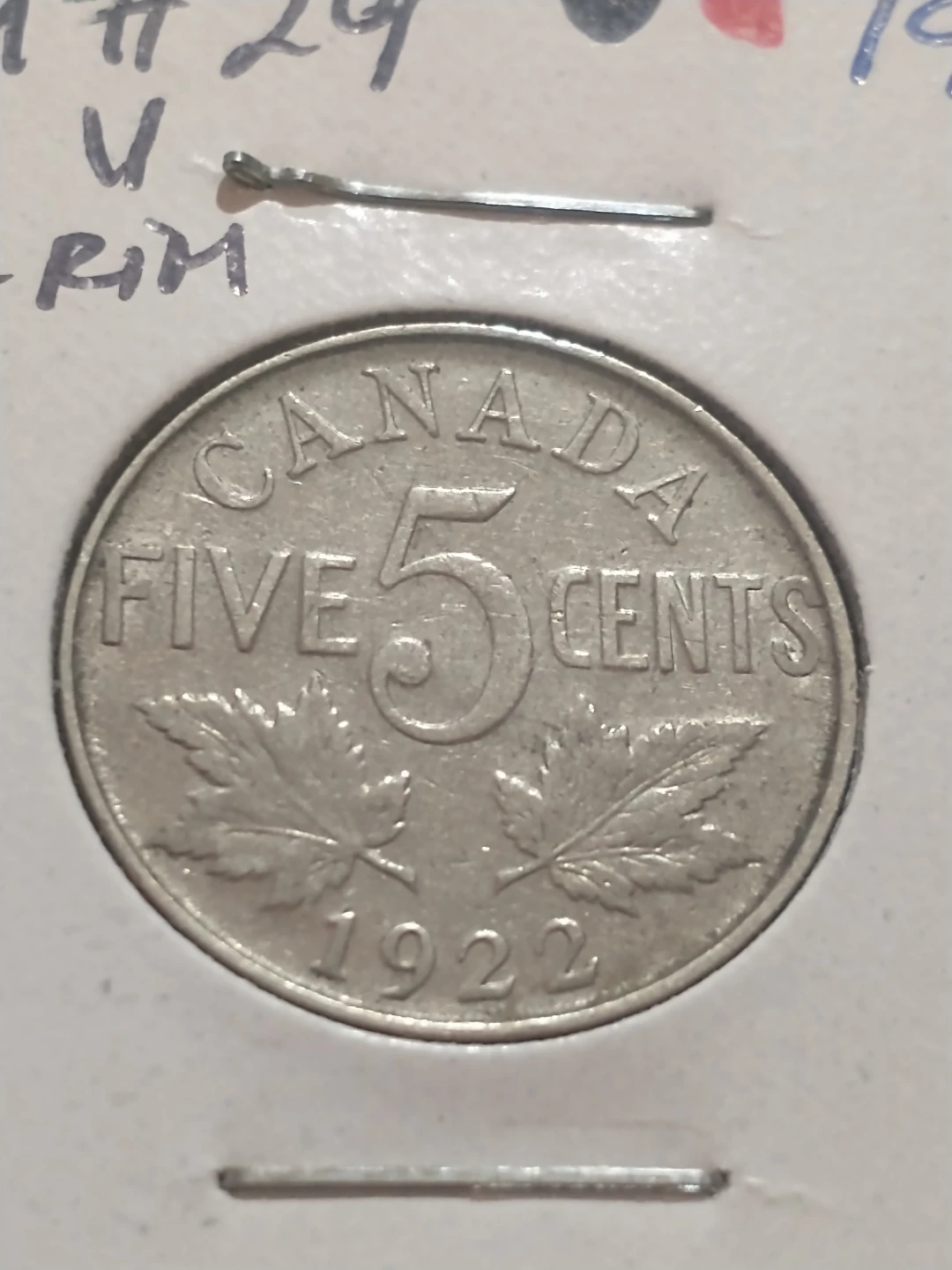 Nice 1922 Canada Five Cents Coin George KM #29