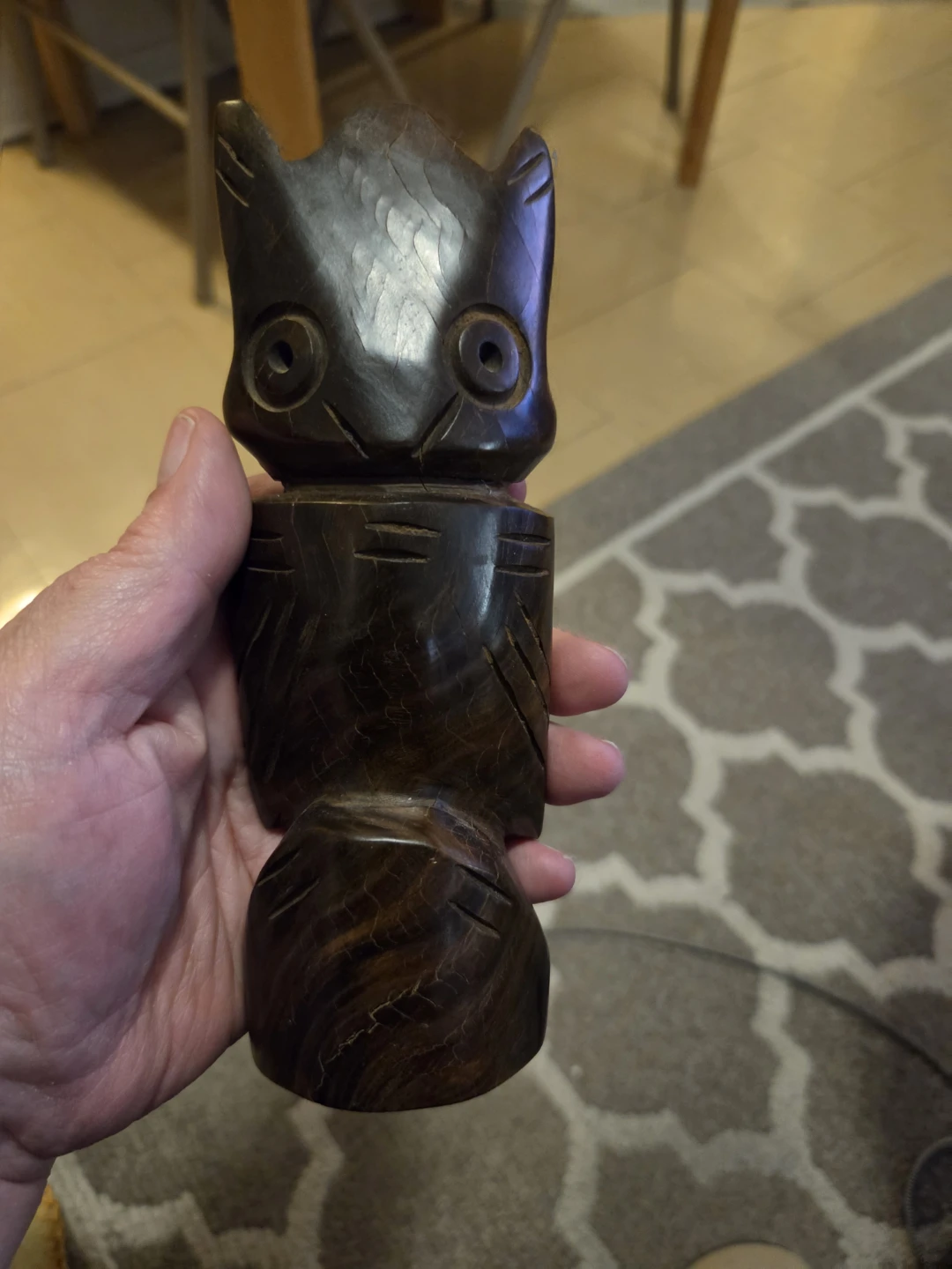 Carved Wooden Owl Figurine