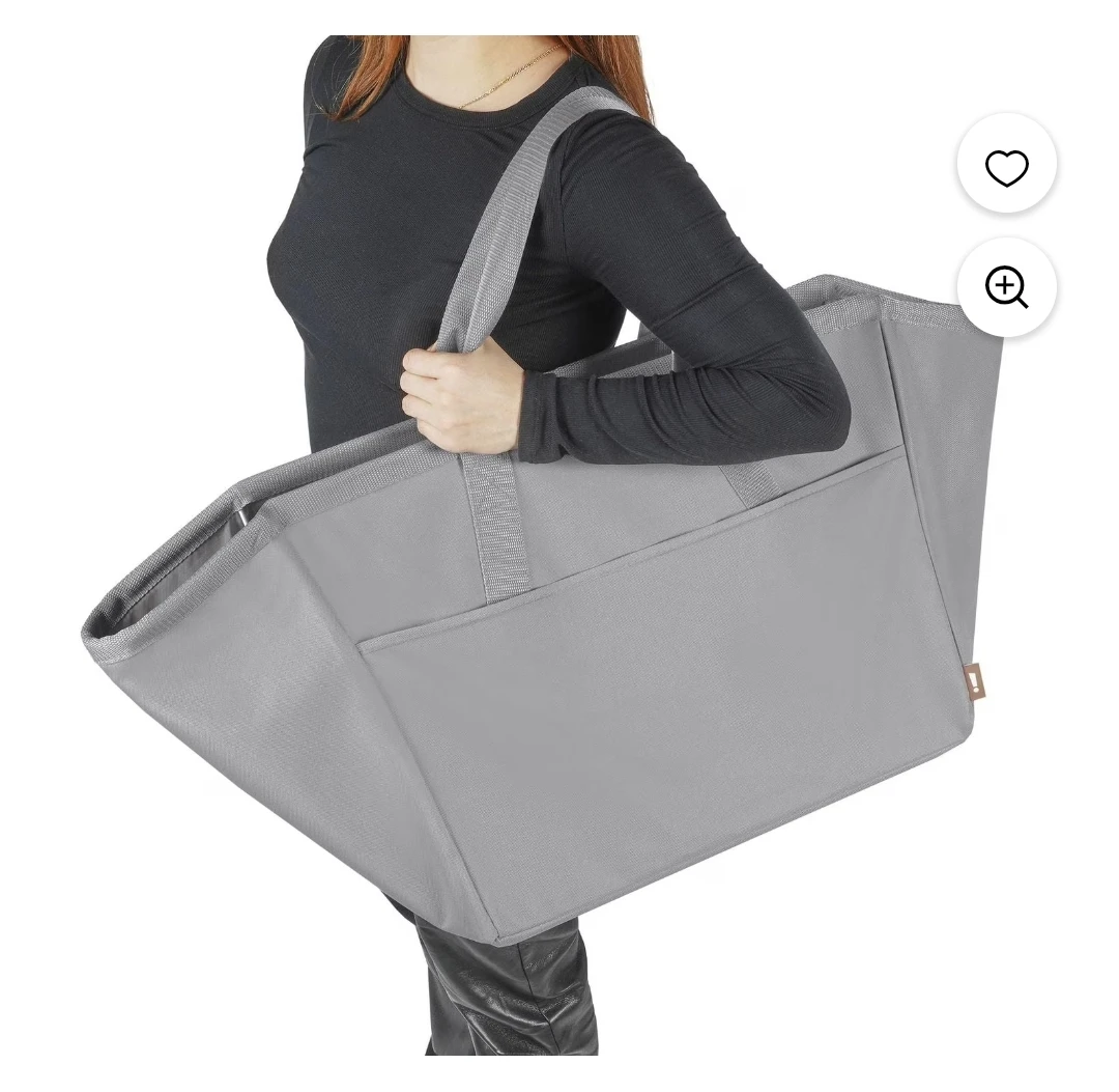 Grey Fabric Laundry Basket with Pockets - photo 4