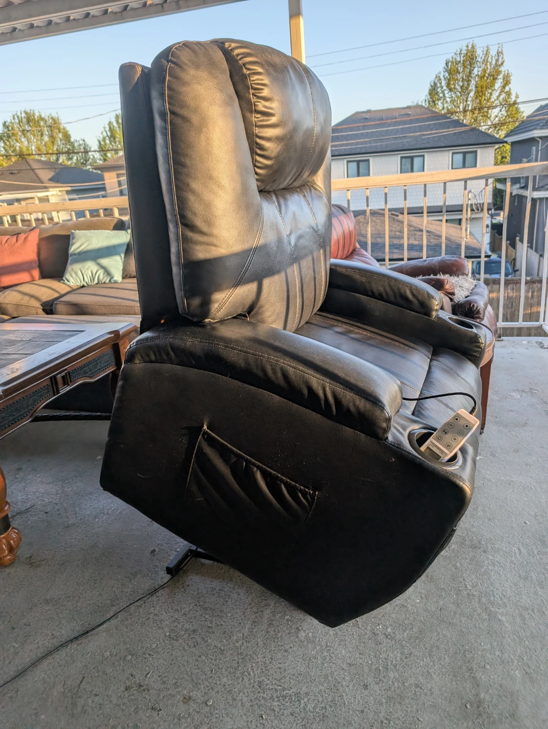 Black Faux Leather Power Recliner Chair with Cup Holders - photo 3