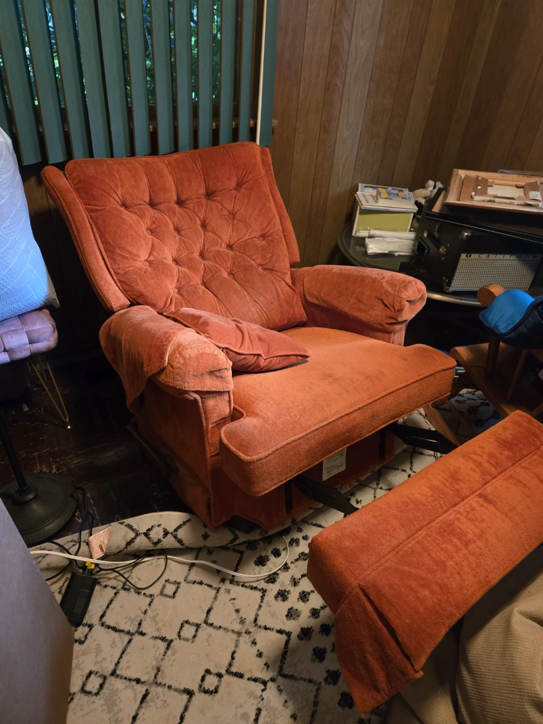 Orange Tufted Recliner Armchair with Ottoman - photo 3