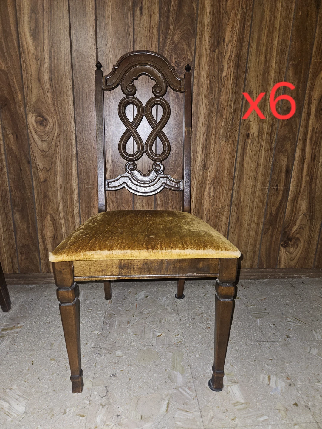 Vintage Dining Chair - Ornate Wood & Gold Upholstery - photo 2