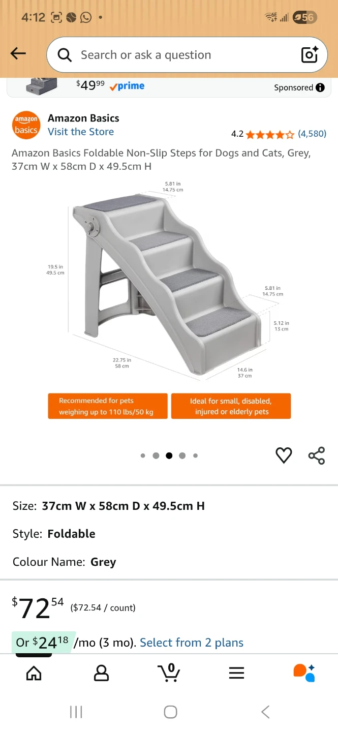 Amazon Basics Foldable Dog and Cat Steps, Grey - photo 3