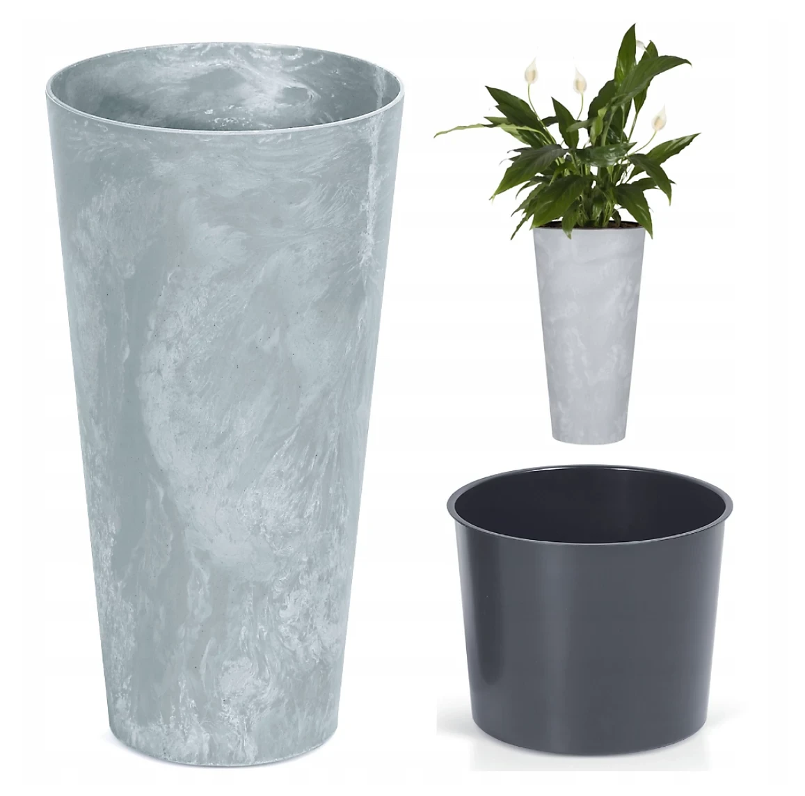 New 22.5" tall Prosperplast Concrete look Planter - photo 2