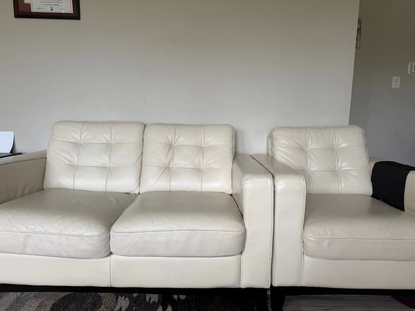 Cream coloured leather armchair