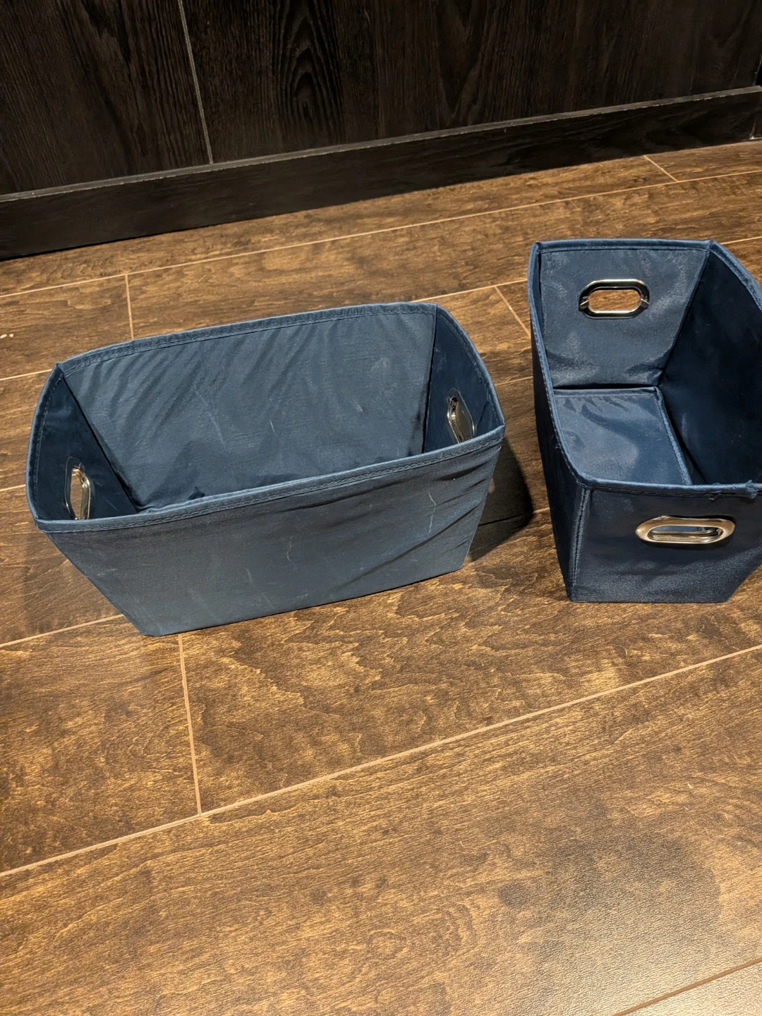 Set of 2 Blue Fabric Storage Bins with Handles