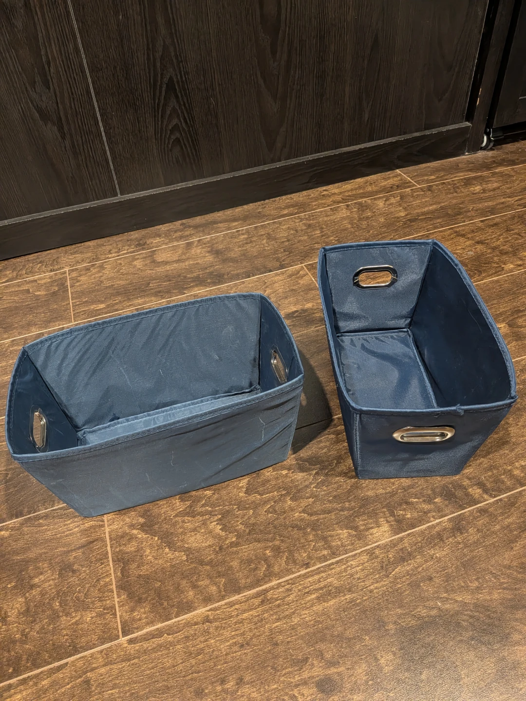 Set of 2 Blue Fabric Storage Bins with Handles - photo 2