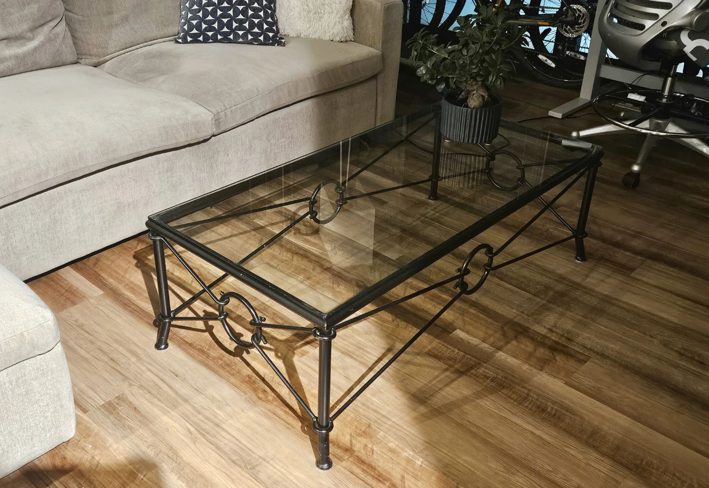 Glass Top Coffee Table with Black Metal Frame