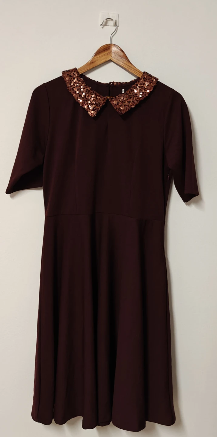 Dark brown Dress with Sequin Collar