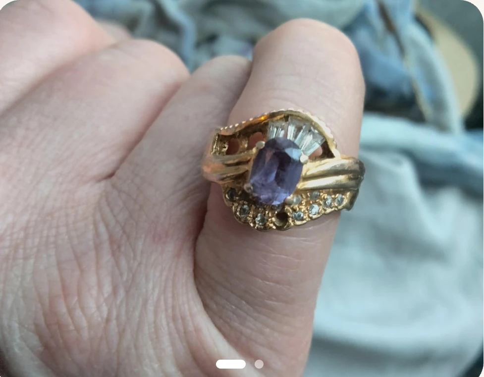 Yellow Gold Amethyst and Diamond Ring