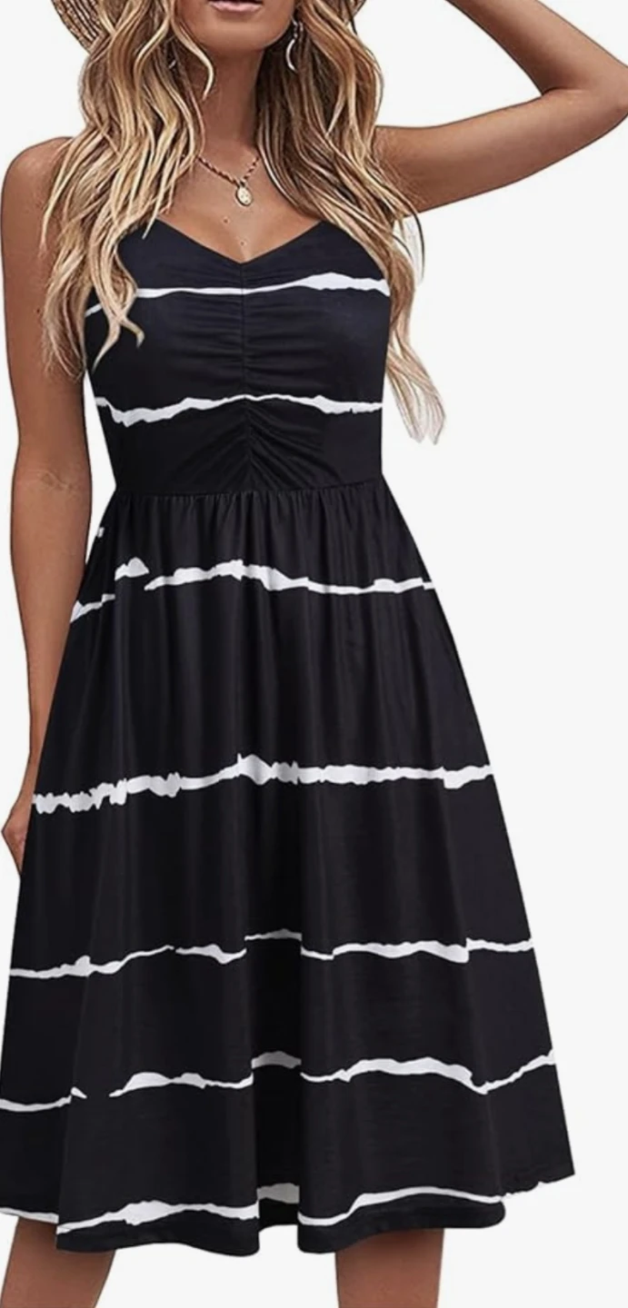 YATHON Black & White Striped Sundress Small
