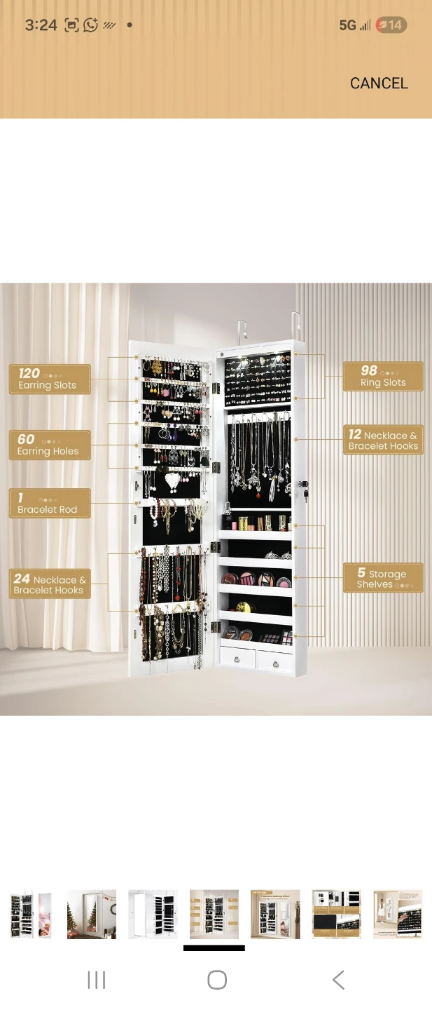 Door Mounted Jewelry Organizer with Full Length Mirror - photo 5
