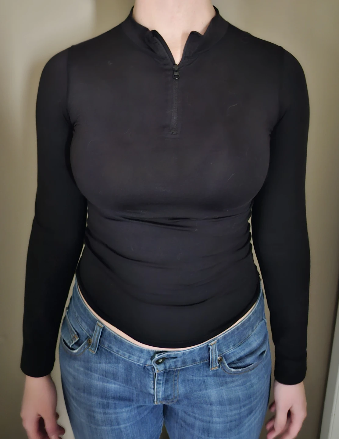Black Long Sleeve Mock Neck Zip Top