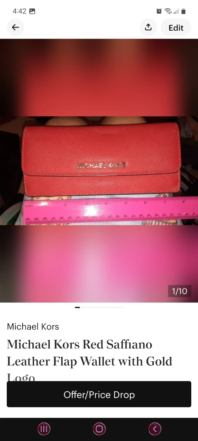 Michael Kors Red Saffiano Leather Flap Wallet