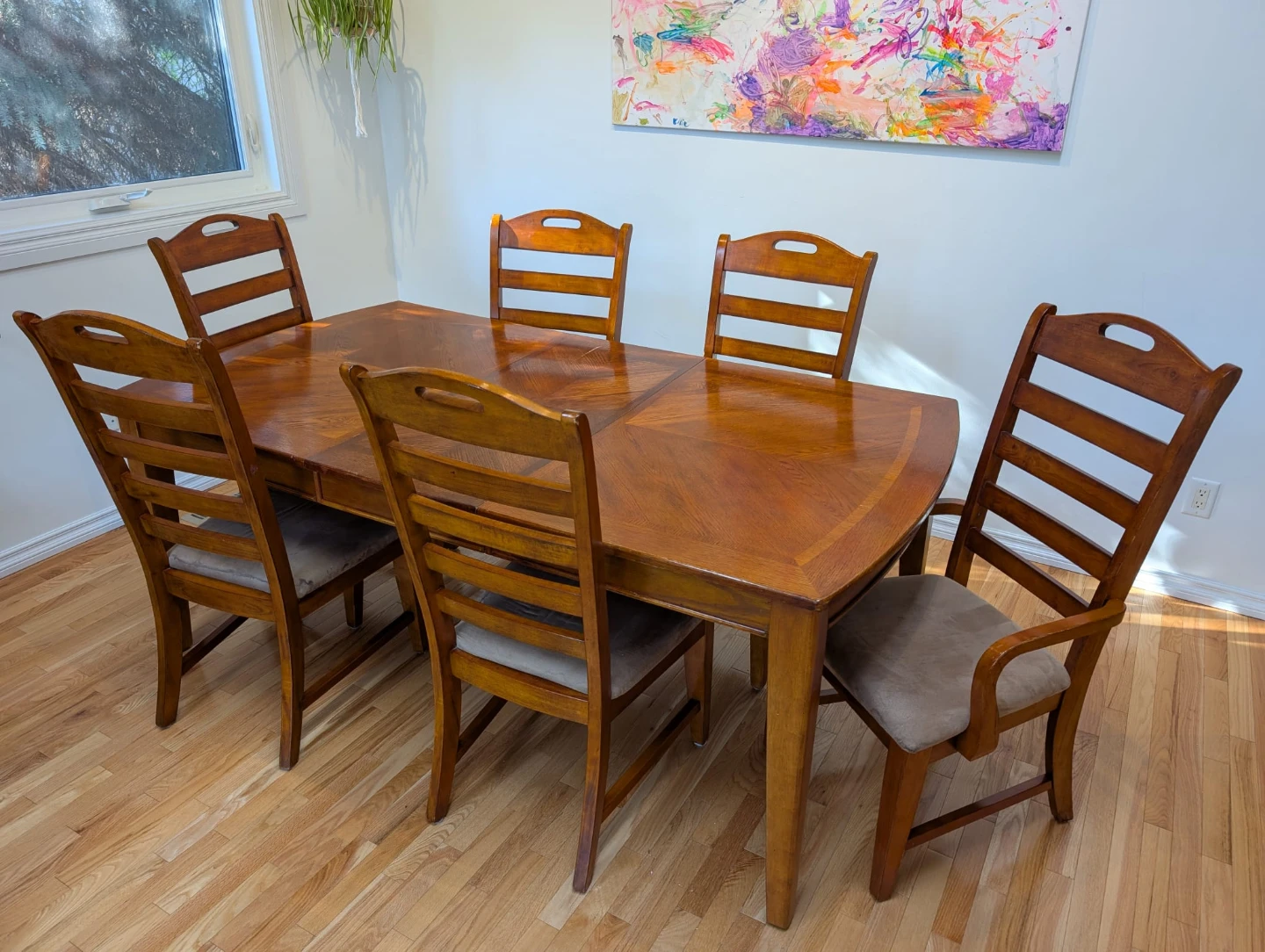 Free Wooden Dining Table with Extension Leaf and Chairs