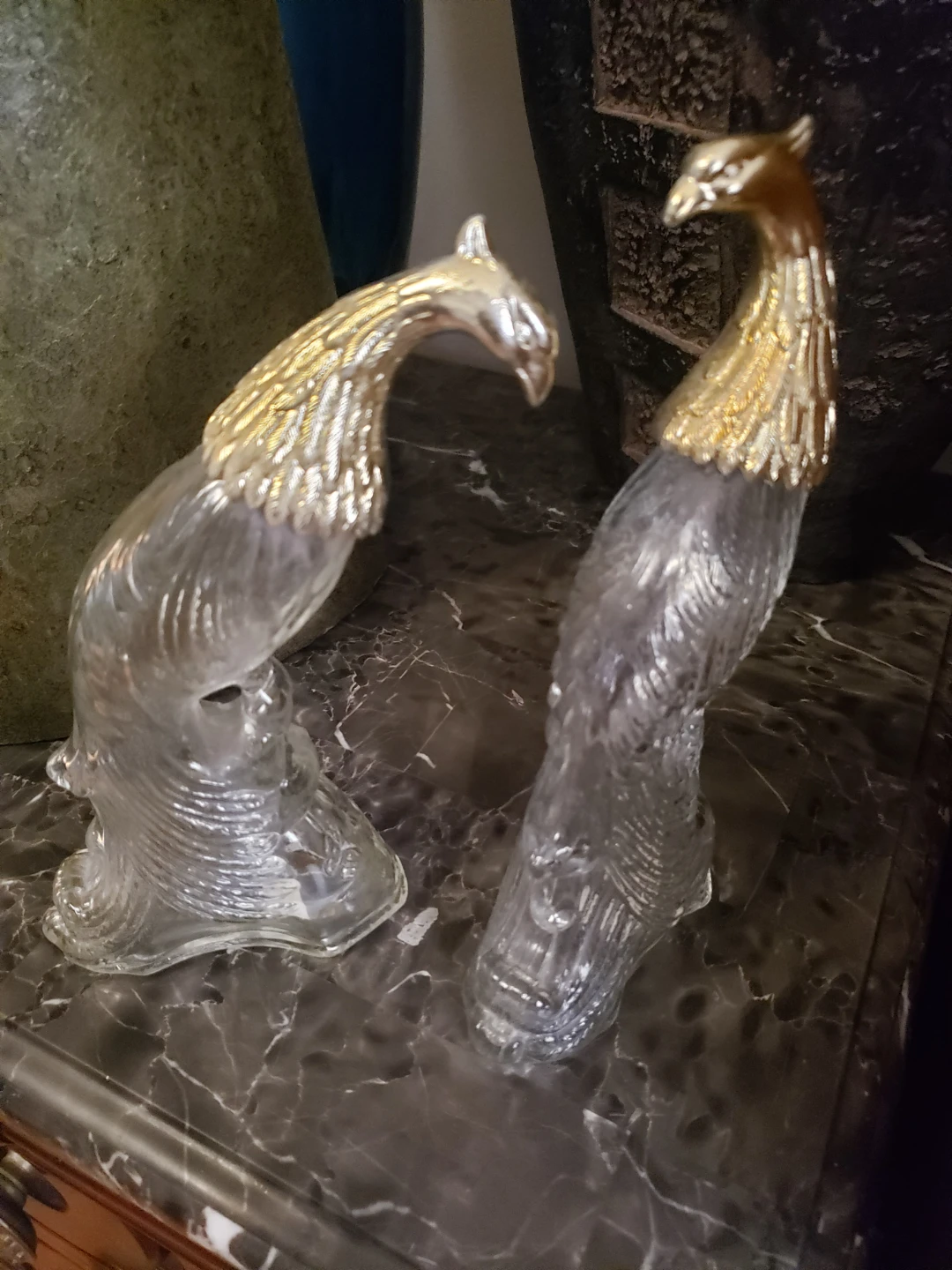 AVON 2 Glass & Gold Phoenix Decanters - photo 2