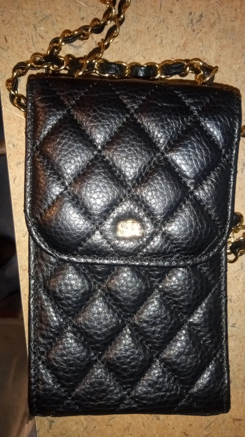 Black Quilted Phone Wallet with Chain Strap