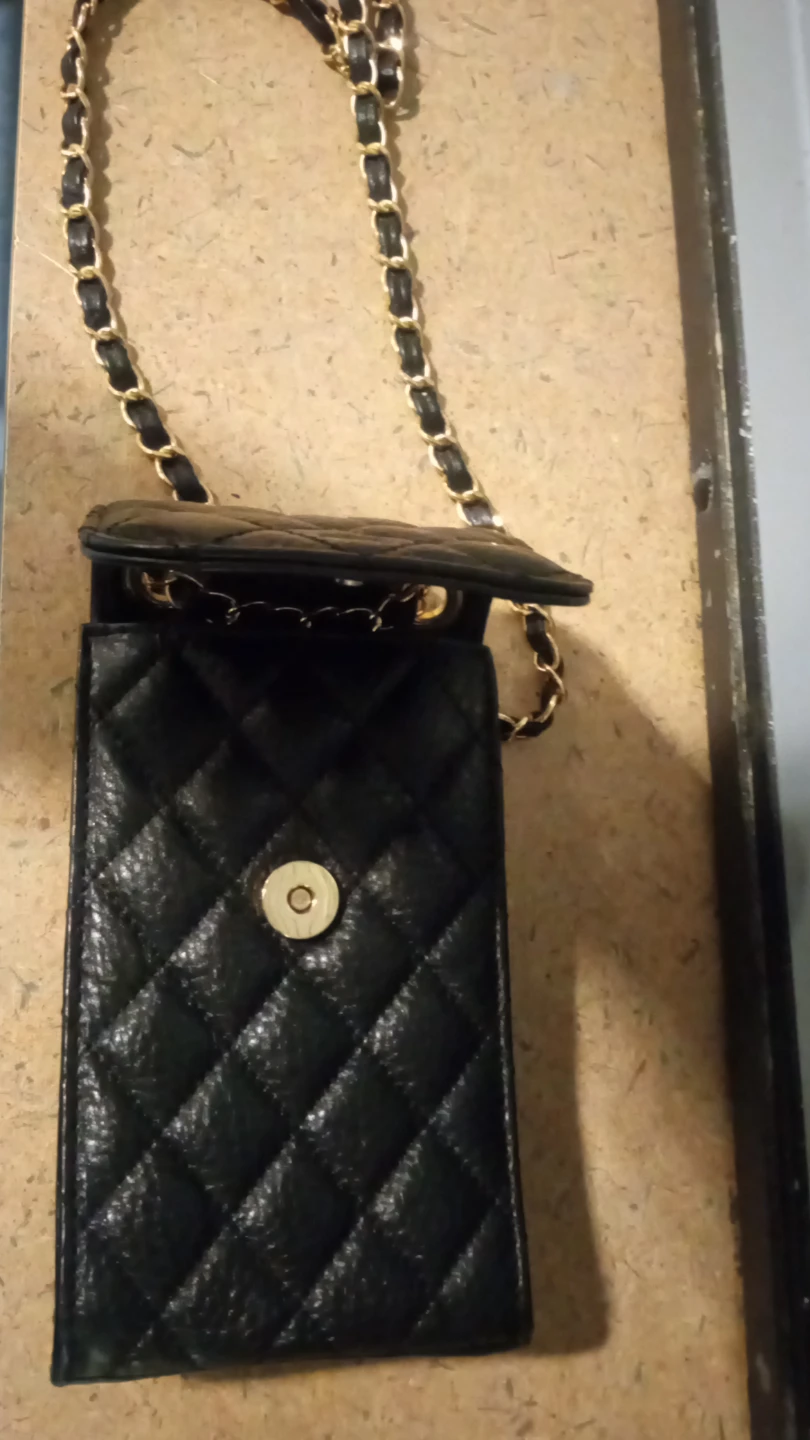 Black Quilted Phone Wallet with Chain Strap - photo 2