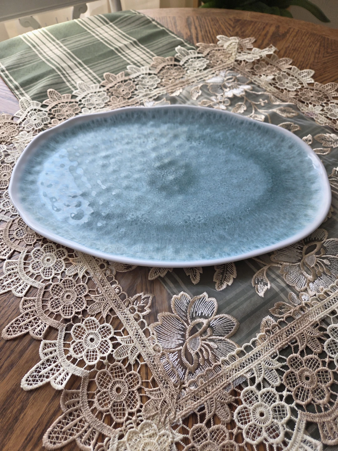 Teal Serving Bowl & Platter Set - photo 2